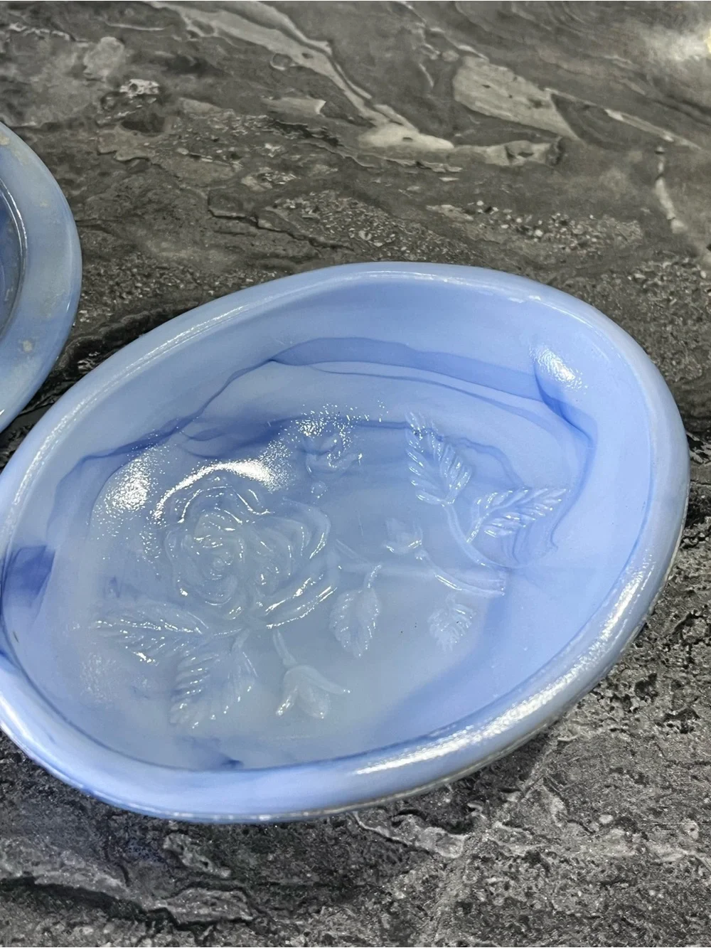 Vintage Avon 1978/1979 Blue Slag Glass Vanity Set 3-Pc Mint